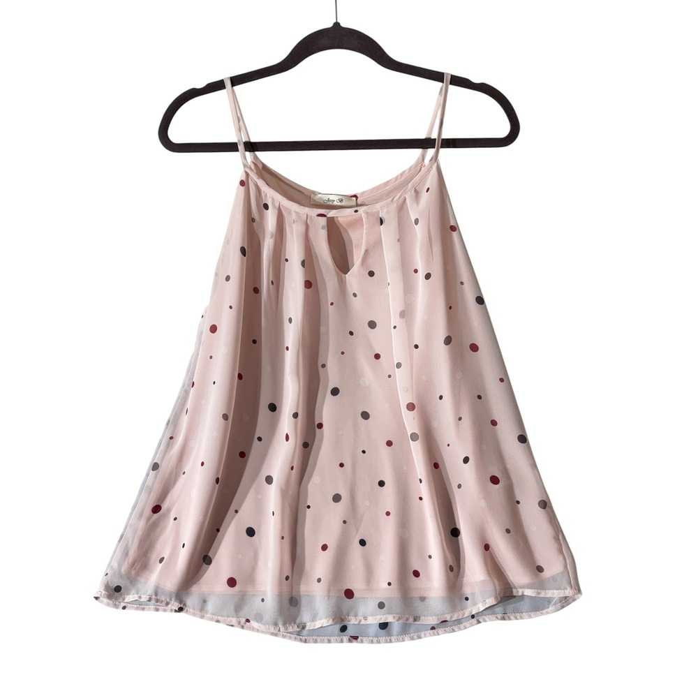Blush Pink Polka Dot Chiffon Cami Y2K Romantic Coquette Tank